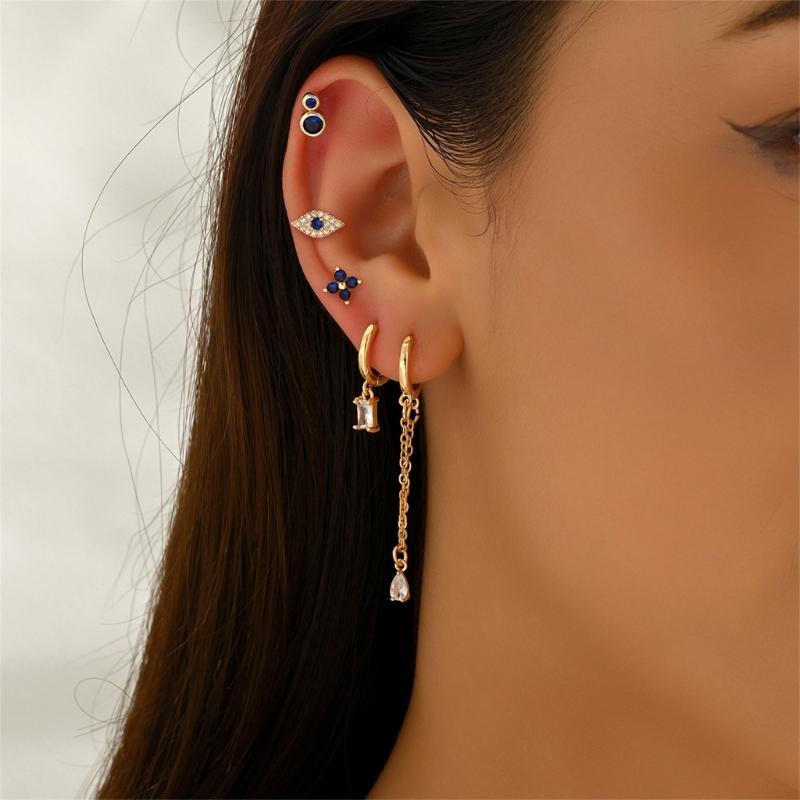 5Pcs Modern Geometric Ear Jewelry Glittering Synthetic Stones Comfort Fit Skin-Friendly Designs for Women