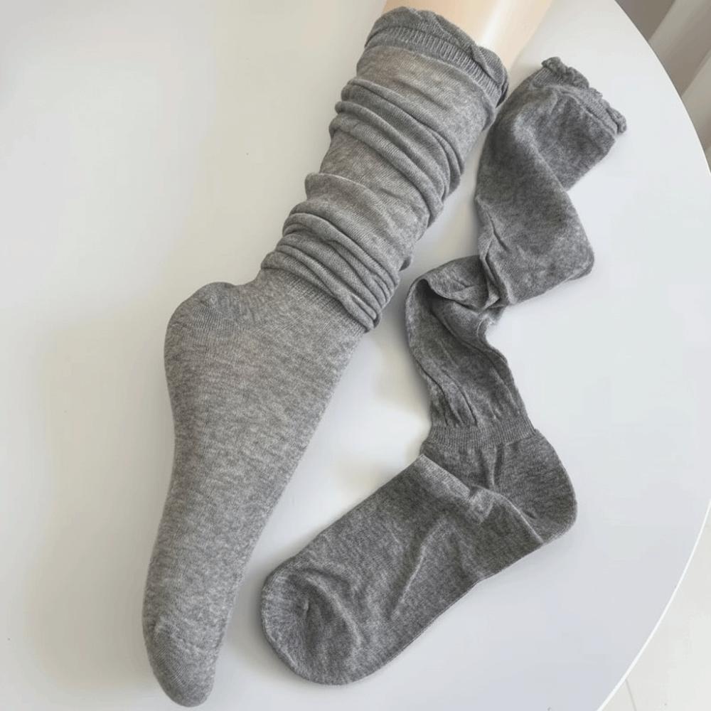 1 Pair Sweet Solid Color Thigh High Stockings Thin Breathable JK Socks Loose Bubble Toe Design Ballet Hosiery for Women