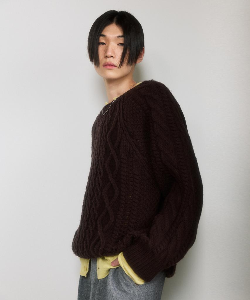 DUSTYWHITE Brown Fine Wool Cable Knit Sweater