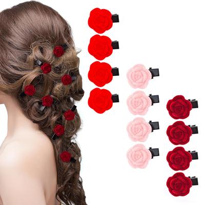 12 kusů malých červených sametových růží sponky do vlasů pro ženy korejské květinové sponky elegantní dívčí sponky do vlasů vlasové doplňky sponky
