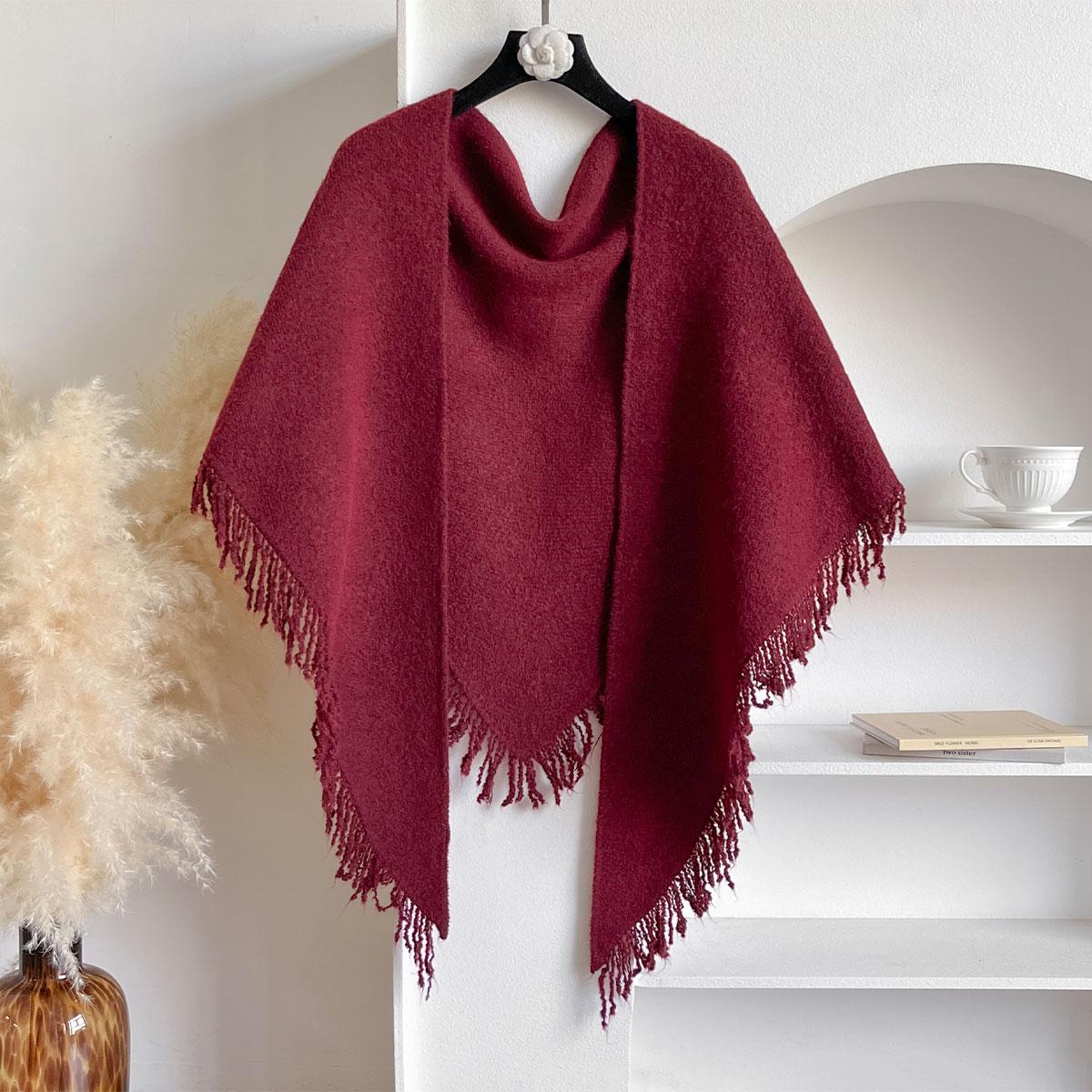 Herfst En Winter Dames Nekwarmer Wolmengsel Kwast Driehoekige Sjaal Vrouw Verdikt Met Gebreide Warme Schouder brown