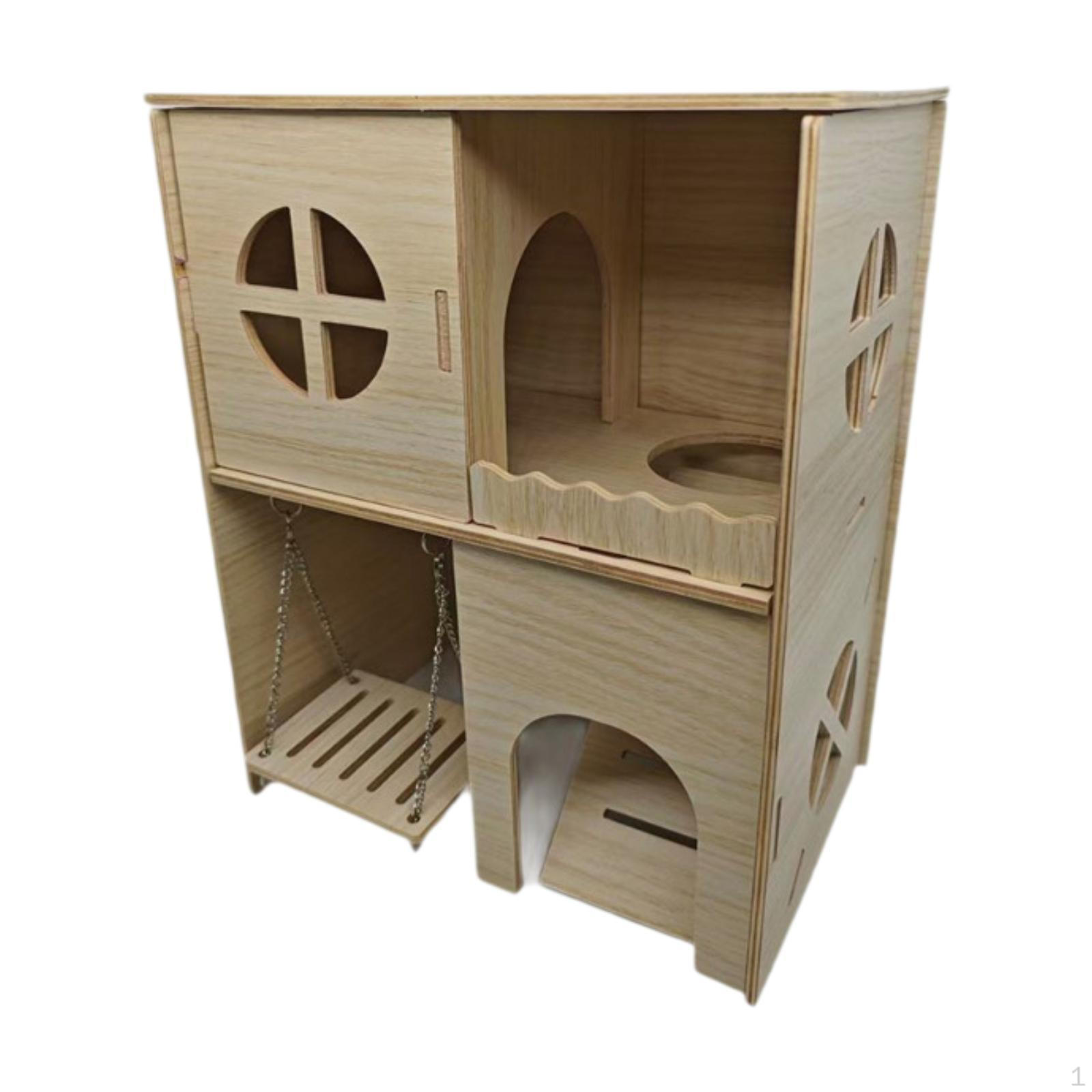 

2 Layer Wooden Hamster House Hut Hide Supplies Gerbil Cage Accessories for