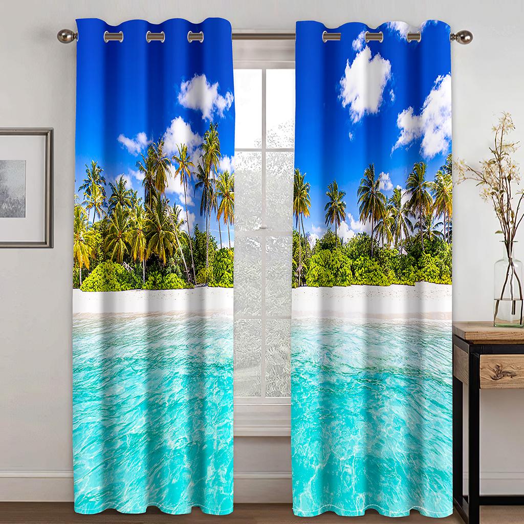 Meer Strand Blau Ozean Landschaft Schatten Vorhang Deluxe Wohnzimmer Schlafzimmer Home Decor Vorhang 2 Panel Kostenloser Versand
