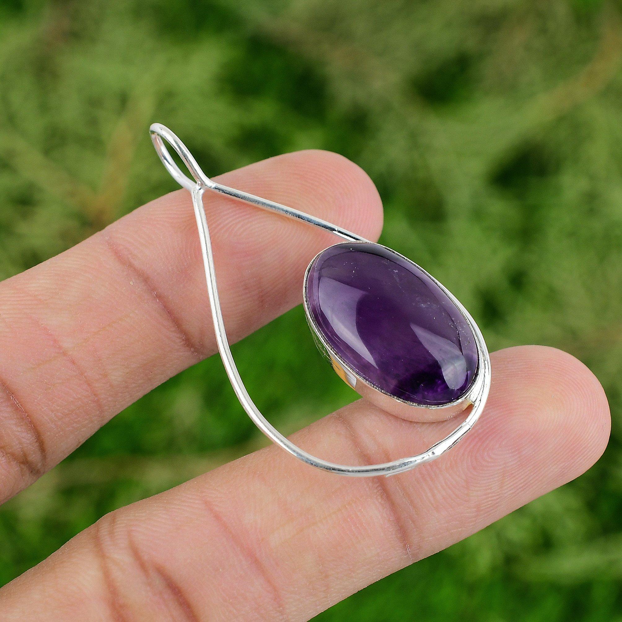 

Thanks Giving Day Deal Oval African Amethyst Stone Elegant Pendant 925 Silver
