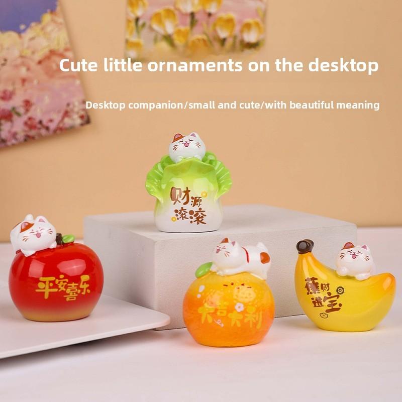 Fruits Cat Resin Art Piece Cute Desktop Ornament For Home And Celebration