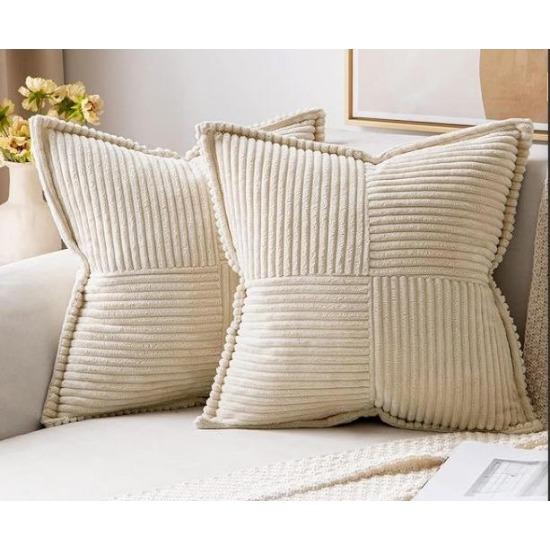 Broadside Ttriped Throw Cushion Cover 45x45cm Corduroy Pillow Covers with Splicing 18x18Inch Pillowcase for Sofa  Bed Livingroom