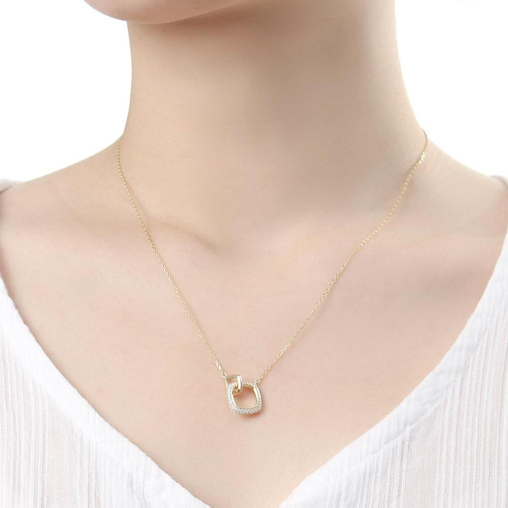 925 Silver Gold Plated Double Square Necklace