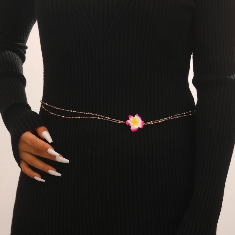 Minimalist Flower Waist Chain Gold Silver Metal Bead Decor Adjustable Body Chain for Swimsuit Cover Up Beach Wear