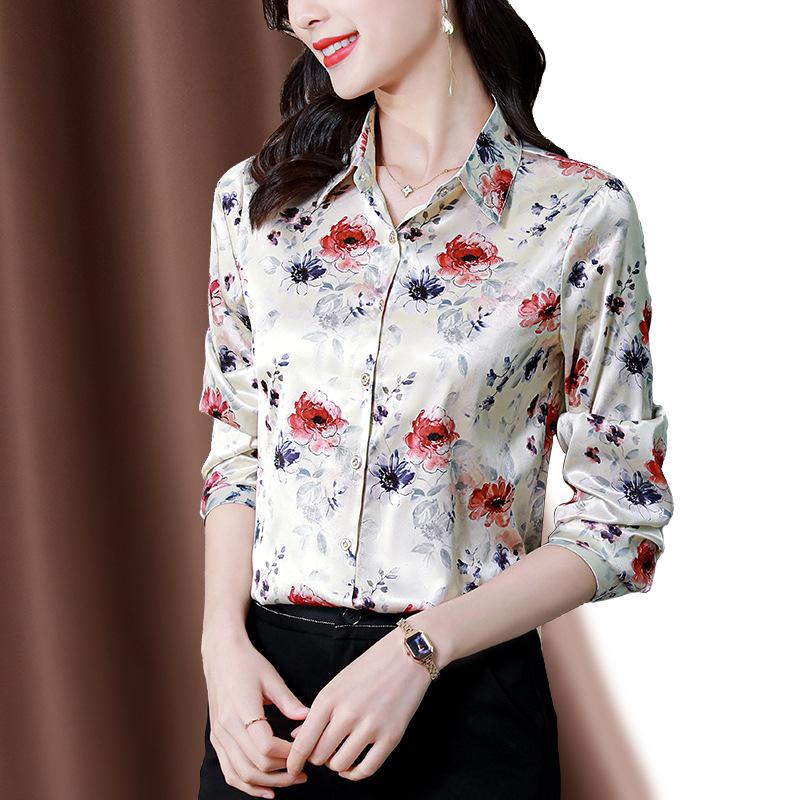 Spring Women's Silk Blouse Fashion Satin Long Sleeve Vintage Women's Tops Elegant Tops OL Ladies Tops Women's Clothes