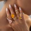 Salircon 7Pcs/Set Y2K Bohemia Inlaid Acrylic Resin Open Rings Women Fashion Gold Color Stackable Ring Party Jewelry 2026 New
