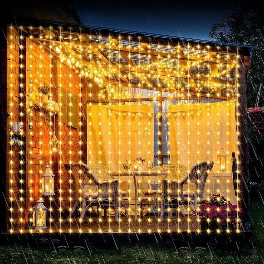 Solar Curtain Light LED Outdoor Waterproof 300leds Garland Decor String Lights Yard Christmas Fairy Wedding Party Terrace Garden