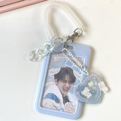 Kawaii Baby Blue Milk Pink nuotraukų kortelės laikiklis Kredito ID banko kortelės nuotraukų ekrano laikiklis Autobuso kortelės apsauginis dėklas, pakabukas