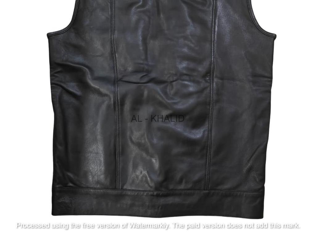 Chaleco de moto de cuero auténtico negro para hombre, hecho a mano, para club de motociclistas.