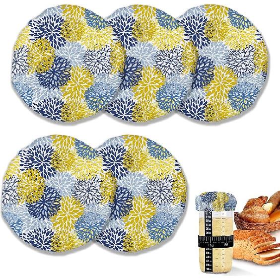 Sourdough Starter Cloth Covers Jars,Water Lotus Fermentation Cheese Fabric Lids,Fit Jars Mouth from 3-4 inch, 5 Pack