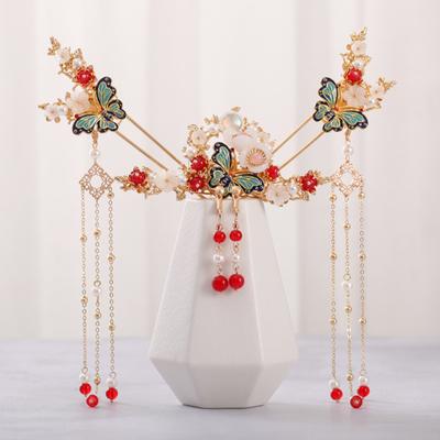 Hanfu Hair Crown Set for Women 1 Piece Alloy Butterfly Hairpin with Tassel Accessories Traditional Festival Cosplay Stage