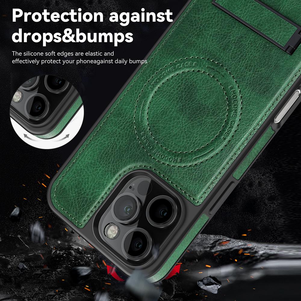 KEYSION Étui magnétique luxueux en cuir PU pour MagSafe pour iPhone 16 Pro Max, coque antichoc avec béquille pour iPhone 15 Pro Max