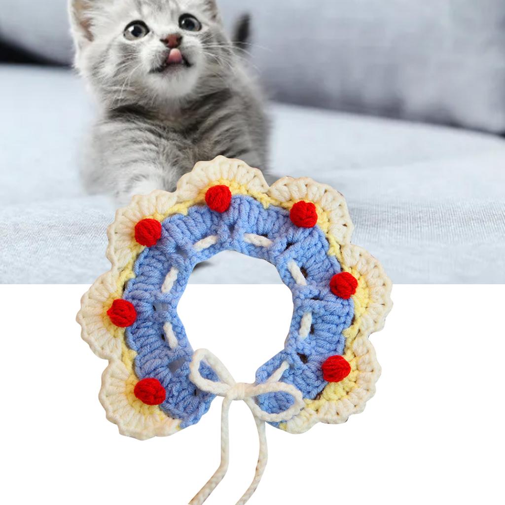 Woven Pet Collar Soft Lightweight Cute Hand Knitted Cat Bib for Small Dogs