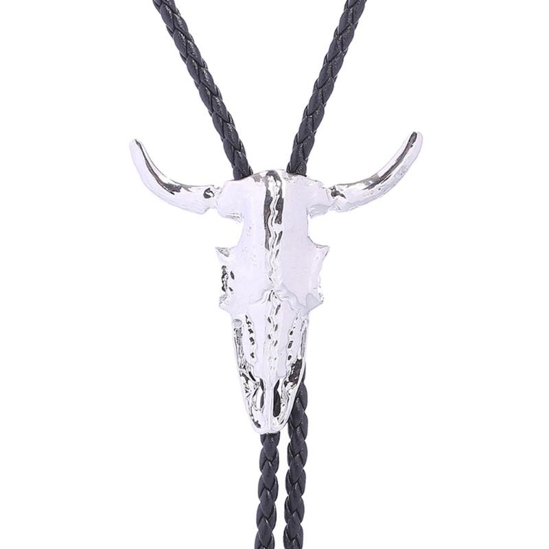 Elegant Black Bolo Tie with Bull Pendant Cowboy Bull Necktie Western Necklace Cool Bola-Tie Western Cowboy Costume