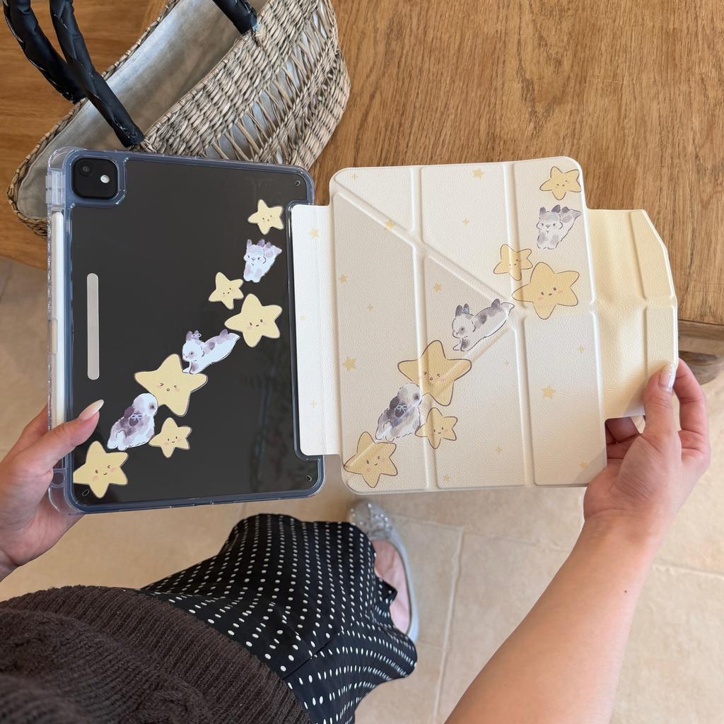 Simple Little Star Rabbit Case For iPad Air8 Air7 13th 11th 10th A16 9th Cover iPad Pro11 4 5 10.9in 12.9" M5 M2 M3 M4 Mini7/6 for Apple Pencil Holder