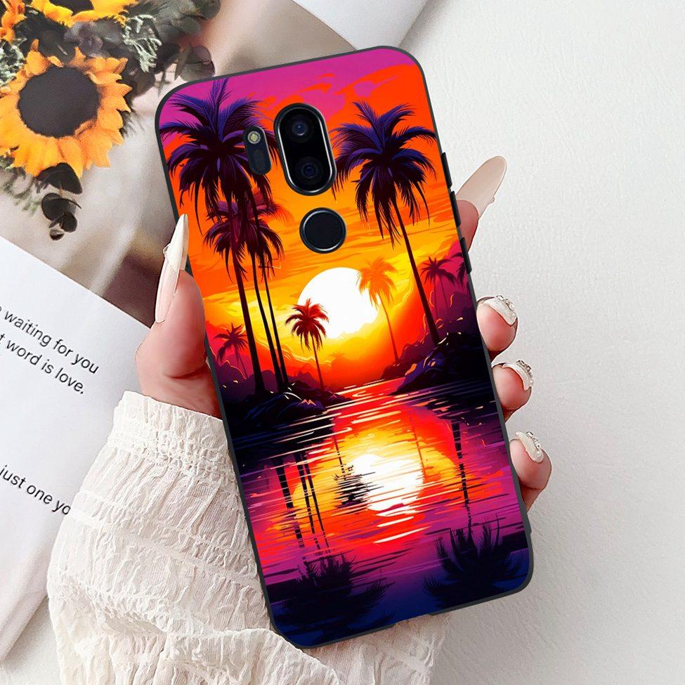 Para LG G7 ThinQ Funda Silicona Negra Gato Lindo Flores de Moda Trasera Pintada Genial Para LG G7ThinQ Funda de Teléfono LMG710EM