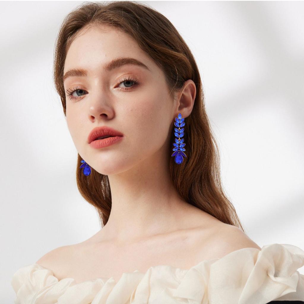 Tassel earrings light luxury temperament long leaf earrings crystal earrings