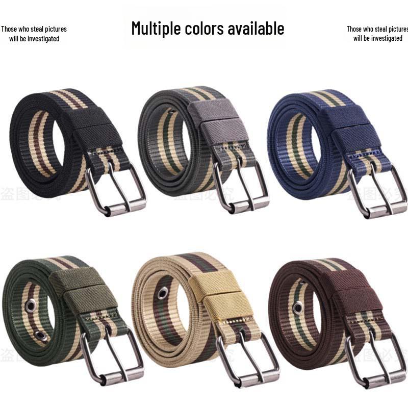 Stylish Striped Nylon Canvas Belt: Casual, Military-Inspired, and Adjustable