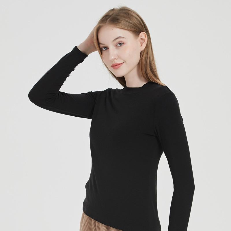 Nouă primăvară, vară, toamnă, cu gât rotund, cu mânecă lungă, tricou simplu, de înaltă calitate, pentru femei, tricouri de bază elastice, topuri casual pentru femei, tricou subțire