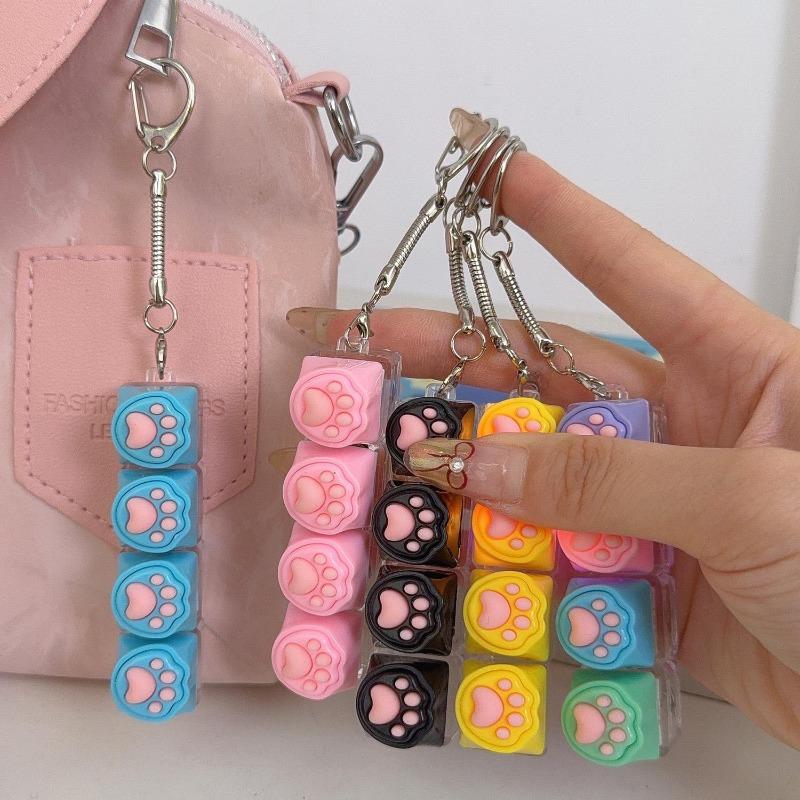 Cat Claw Button Decompression Toy Mechanical Keyboard 4-Key Shaft Tester Luminous Decompression Button Keyboard Keychains