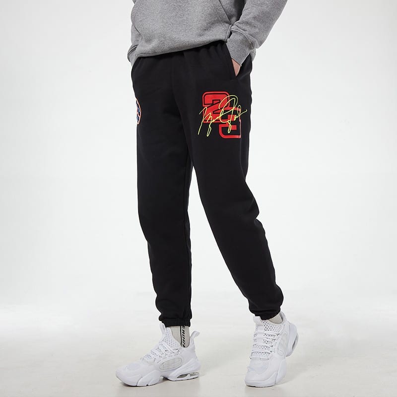 Jordan Air 23 Running Training Print Fleece Lined Foot Length Style Knitted Sweatpants Men's Black CV3162-010
