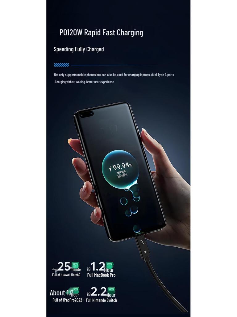 Thunderbolt 5 240W USB-C Cable: 80Gbps Data Transfer, USB4/Thunderbolt 4, Fast Charging for Mobile Devices