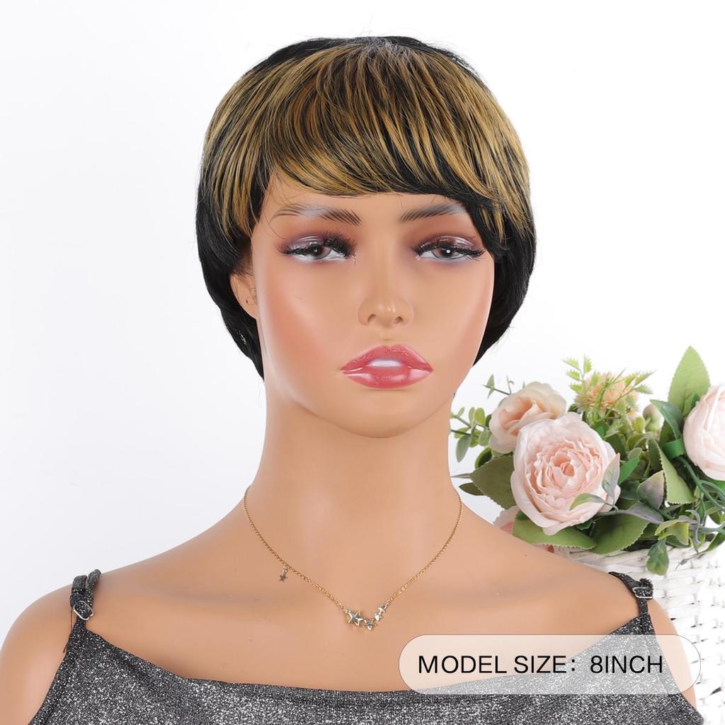 Damen-Perücke, 20,3 cm, blond, schwarz, Ombre-Pony, kurze Perücke, Hochtemperatur-Synthetik-Perücke, lässiges Styling