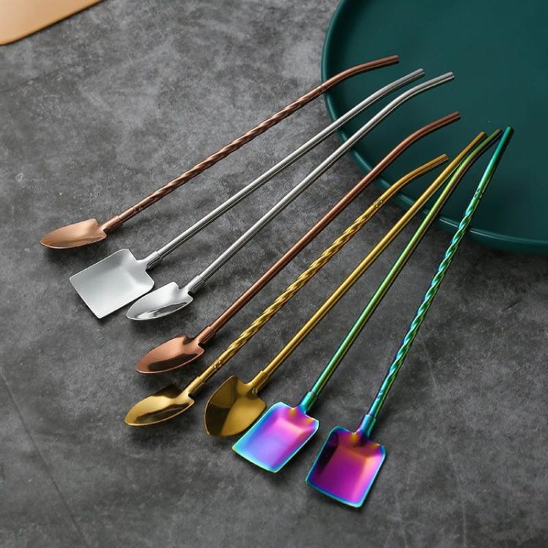 304 Stainless Steel Straw Spoon, Creative Watermelon Scraper Spoon, Spiced Straw Spoon For Beverages And Coffee Stirring Spoon