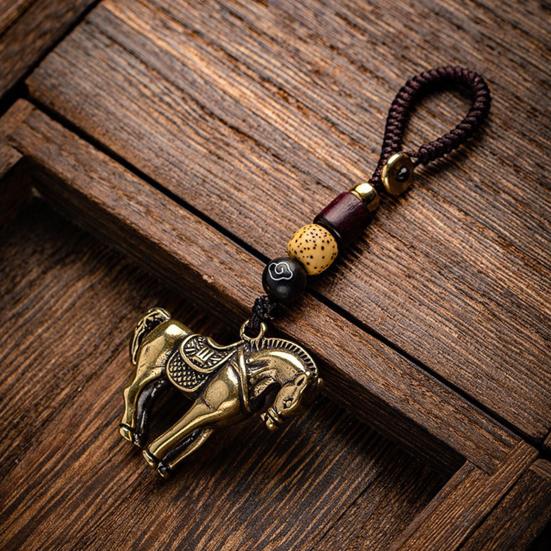 Keychain Pendant Brass Horse Charm Car Key Chain with Hand-Braided Success Bag Charm Cord Beadwork Immediate