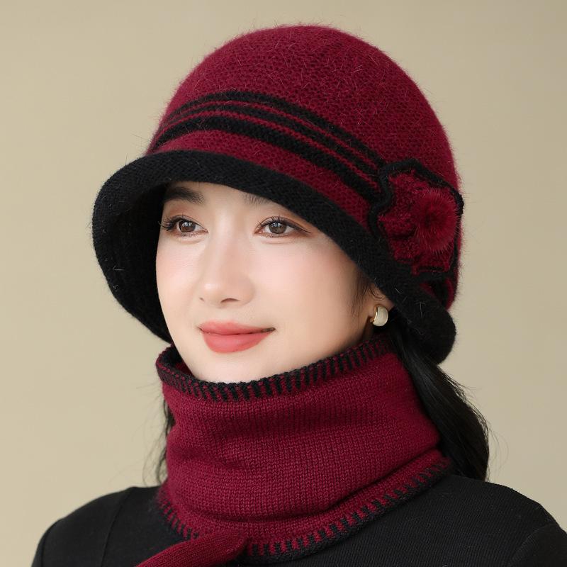 Winter New Thermal Basin Hat Women's Fashion Middle-aged and Elderly Hat Fleece Thickened Rabbit Hair Knitted Hat