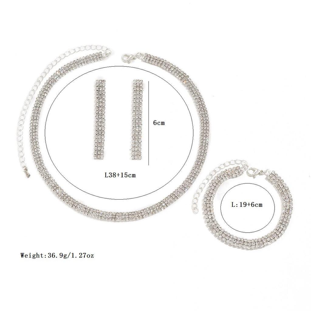 2022 Trendy Three-Piece Wedding Jewelry Set: Necklace, Stud Earrings, and Bracelet for Evening Parties