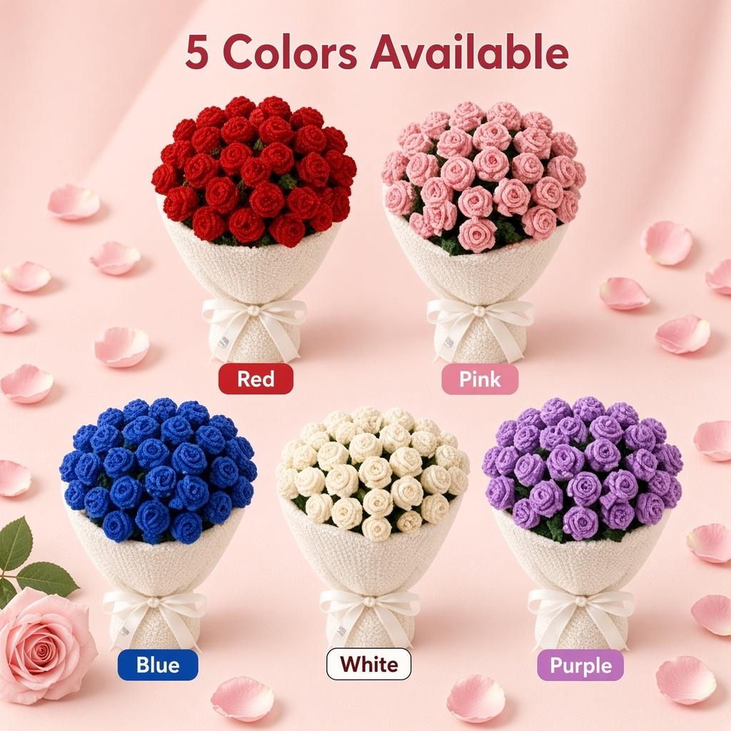 60/80/110/160cm Finished Rose Bouquet Blanket Knitted Nap Throw Blanket Gift for Girlfriend Best Friend Holiday Present with Gift bag