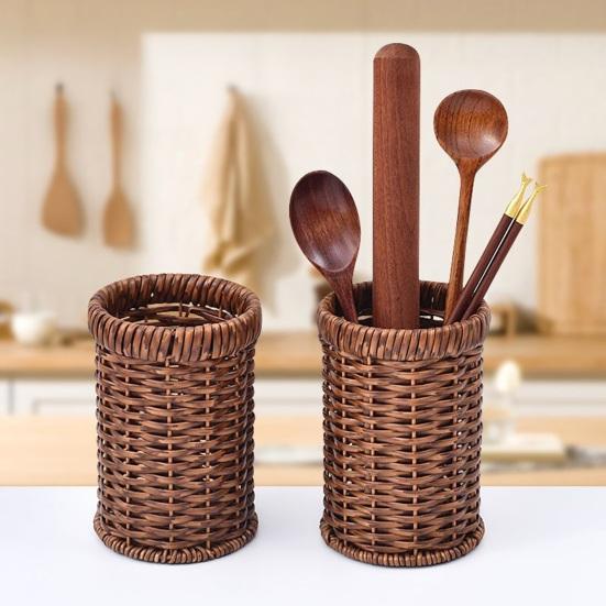 Rustikaler Stäbchenhalter aus geflochtenem Kunst rattan Küchenutensilien-Organizer Besteckaufbewahrungsbehälter für Küchenarbeitsplatte Esstisch Organisation