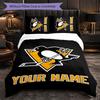 Pittsburgh Penguins Customized Name Text Bedding Set, 1 Duvet Cover & 2 Pillowcases Personalized Bedroom Gift