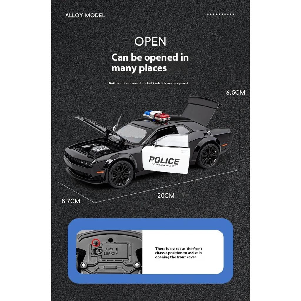 1/22 Dodge Challenger Redeye Hellcat Poliție Aliaj Mașină Sport Model Diecast Sunet & Lumină Jucărie Colecționează Exponat Ornament Cadouri