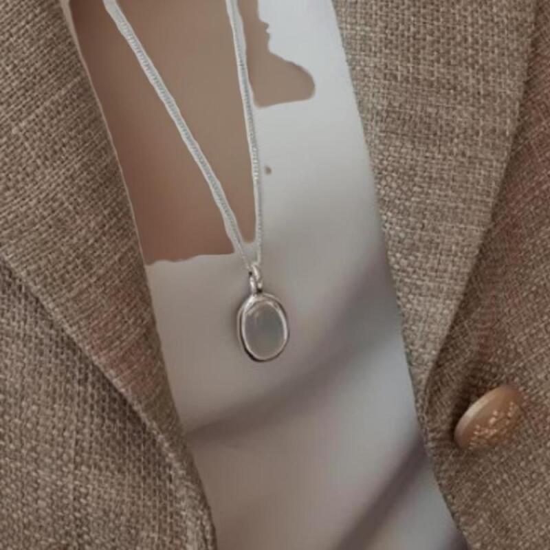 

Women s Onyx White Jade Raw Stone Silver Long Necklace Fashion ONECOLOR