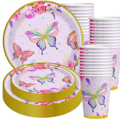Spring Butterfly Party Decoration Arrangement Paper Cup Paper Plate Knife Fork Spoon Set