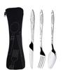 3pcs/set Stainless Steel Western Style Steak Knife Fork Spoon Cloth Bag Portable Western Tableware Creative Gift Set Three-piece