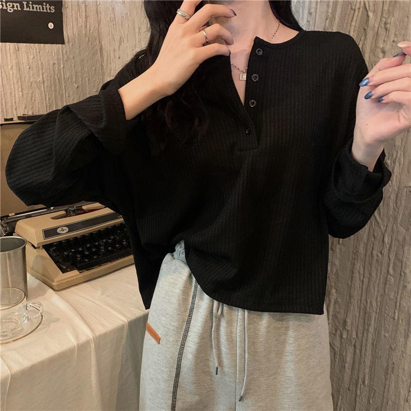 

Весна Лето Осень Однотонные повседневные футболки Женский пуловер Женская блузка Длинный короткий рукав Тонкий трикотажный топ Мягкий XL чёрный
