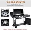Gas Grill with 7 Burners, Incl. Thermometer, BBQ Grill, Mobile Grill, Black