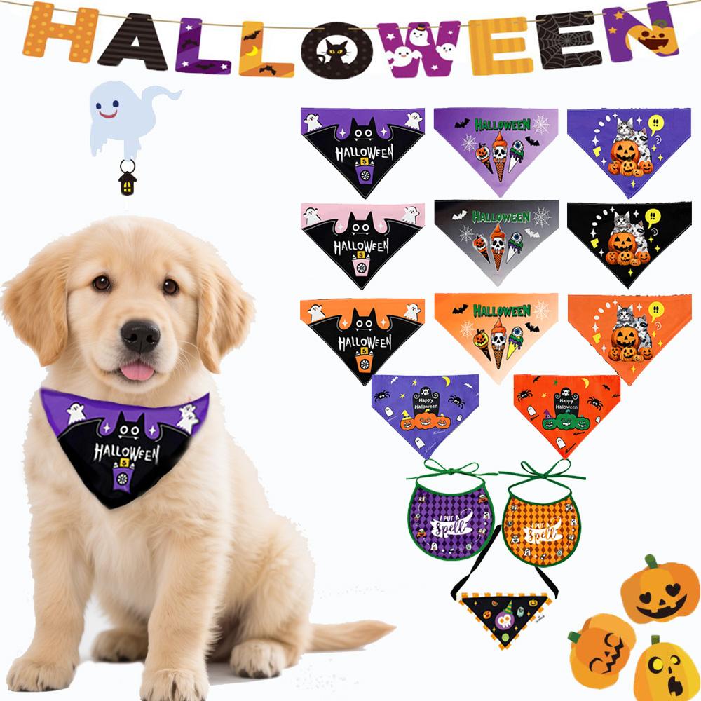 Halloween Pet Scarf Cats & Dogs Halloween Triangular Bib Various Styles, Golden Retriever Labrador Bulldog