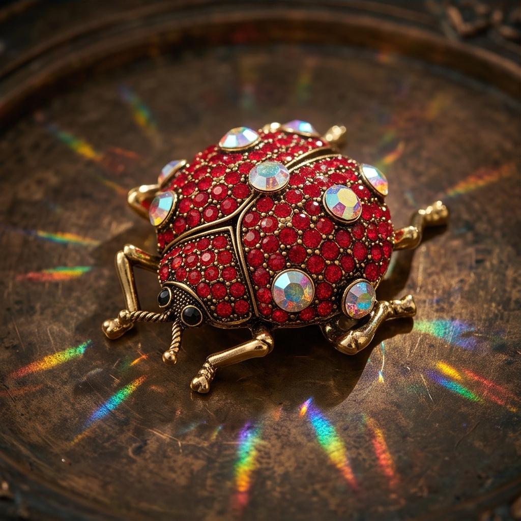 Red Rhinestone Beetle Brooch - Retro Insect Pin for Women's Fashion Suit Jackets