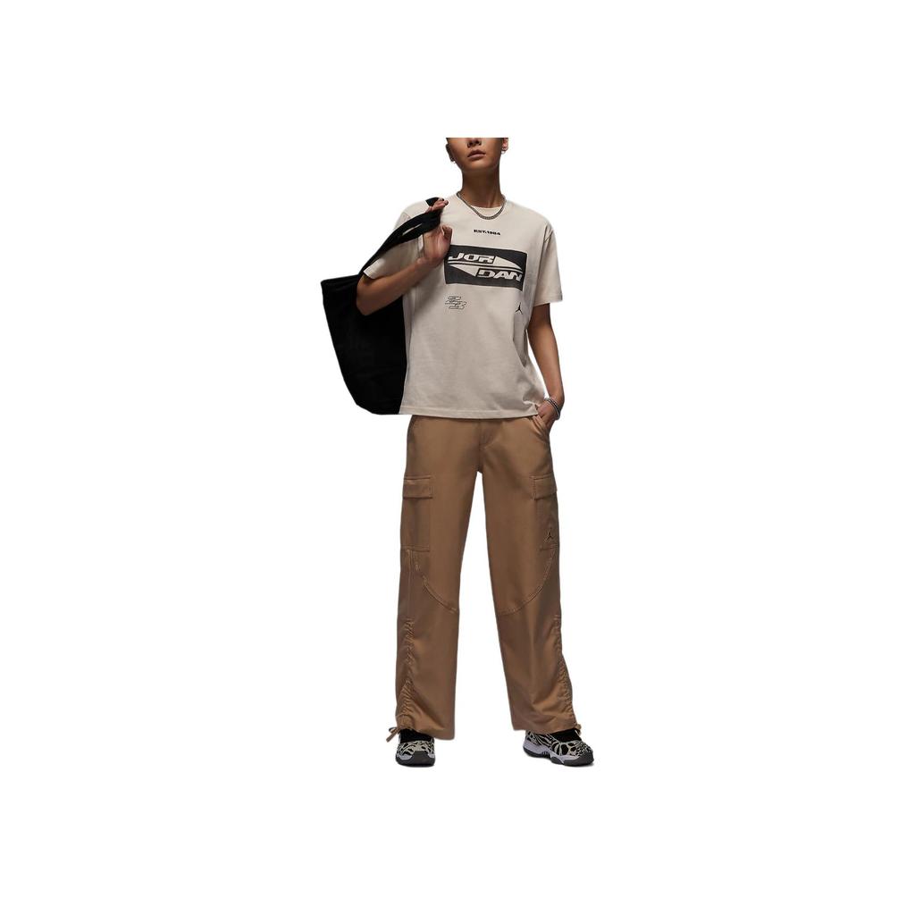 Jordan Printed Comfort Knit Soft Pullover Short Sleeve T-Shirt Women Tops Light-Bone Black FV7135-203