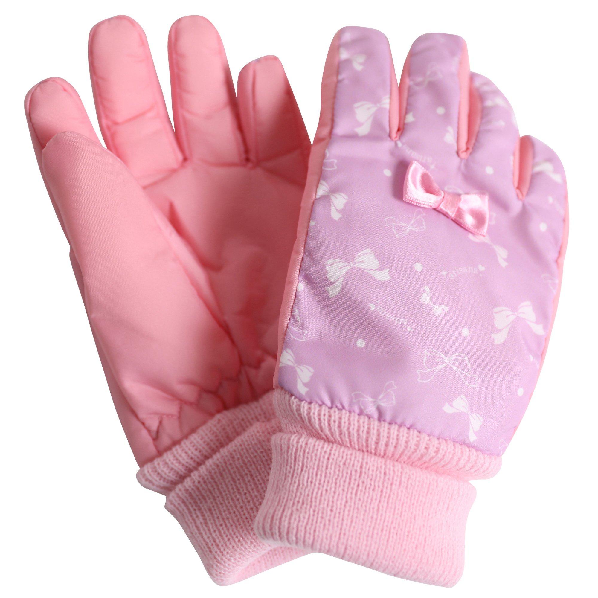 

Arisana Kids Ski Junior Ski Made in with Ages Gloves, Girls Gloves, Japan, Fleece-Lined Ribbon, Lavender, 7-8