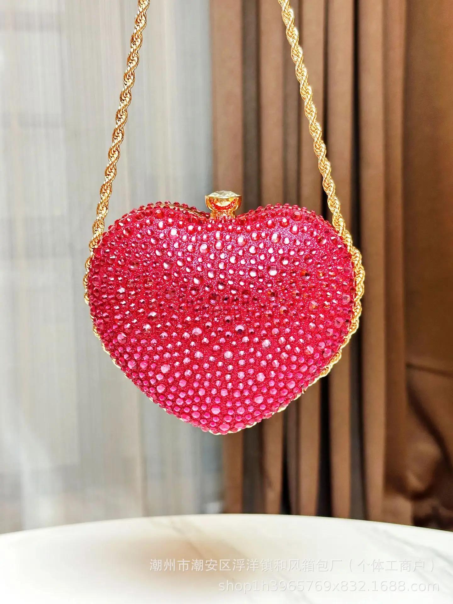 

Luxury Diamond Inlay Heart Shape Crystal Clutch Purse Stones Wedding Party Evening Shoulder Bag 2025 Rhinestone Clutches Bags розы красного