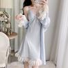 Internet celebrity live female summer new nightgown two-piece ice silk nightgown sexy imitation silk pajamas thin with chest pad